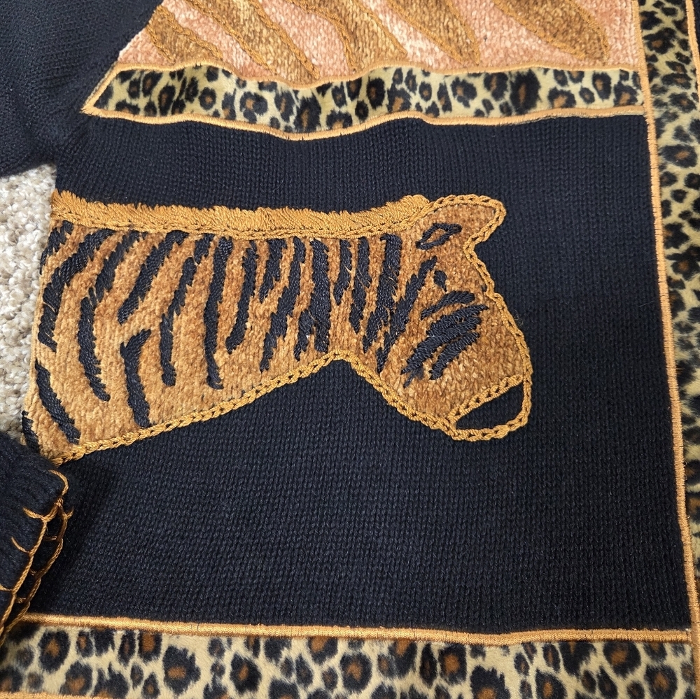 Vintage Lisa International Safari Jungle Africa Animal Print Sweater Women's XL - Picture 5 of 7